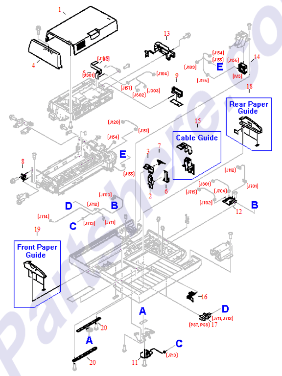 HP parts picture diagram for RB2-7943-000CN, RB2-8048-000CN, RB2-8040-000CN, RB2-8046-000CN, RB2-8047-000CN, RB2-8681-000CN, RG5-6311-000CN, RG5-6313-030CN, RH2-5456-000CN-R, RH7-1486-020CN, RB2-8682-000CN, RB2-8693-000CN, RH2-5456-000CN, RB2-8678-000CN, RH2-5456-000CN-C, RF5-3682-000CN, RF5-3698-000CN, RF5-3850-000CN